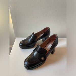 Italian genuine Patent Leather Heeled Loafers Shoes